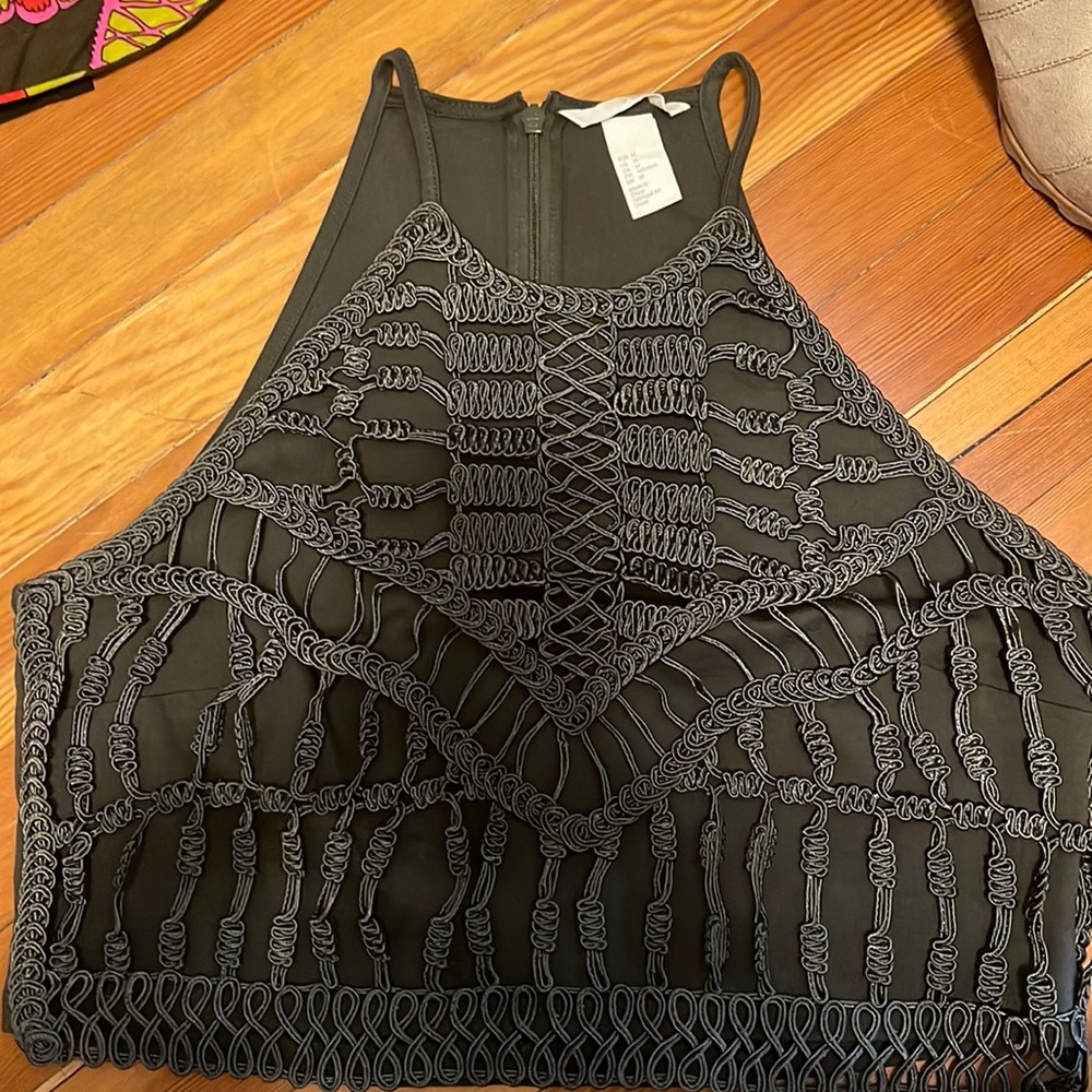 Dark green high neck crochet top